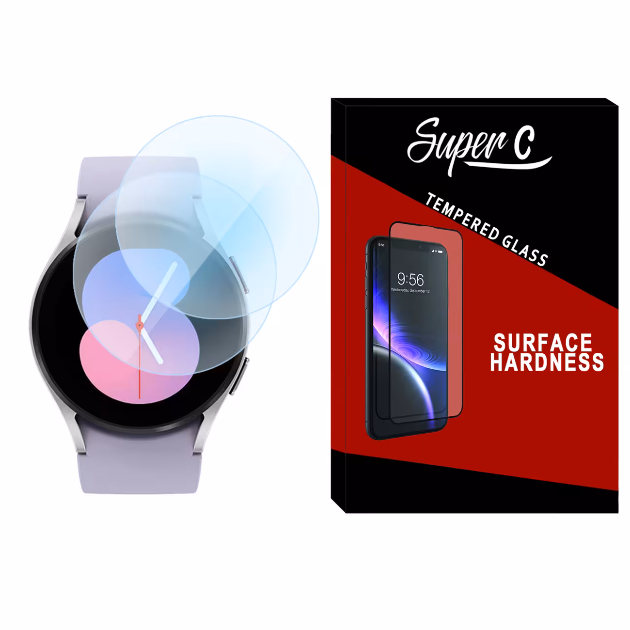 محافظ صفحه نمایش شیشه ای سوپرسی مدل SH-SC مناسب برای ساعت هوشمند سامسونگ Galaxy Watch 5 40mm بسته دو عددی