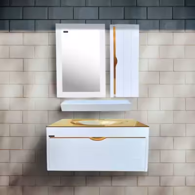 ست کابینت و روشویی سیتکا مدل GL 004 80 به همراه آینه و باکس و اتاژور