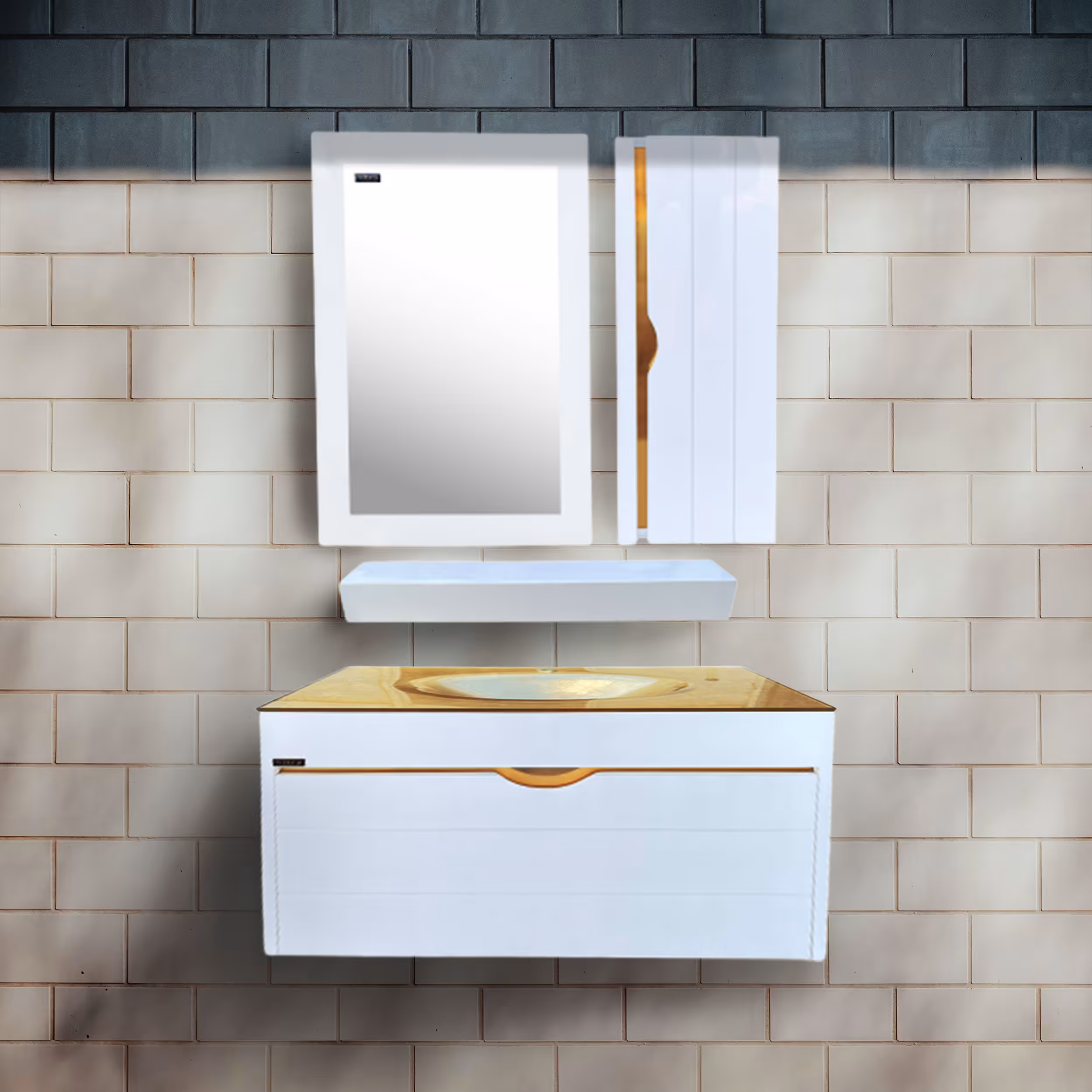 ست کابینت و روشویی سیتکا مدل GL 004 80 به همراه آینه و باکس و اتاژور
