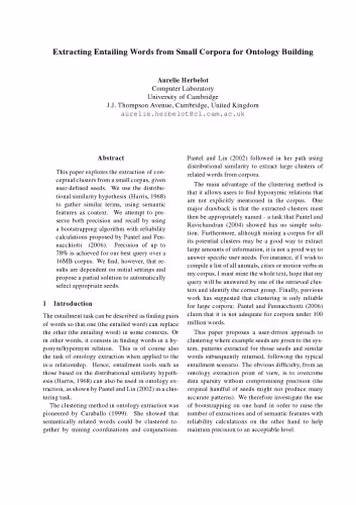 خرید و دانلود نسخه کامل کتاب Extracting Entailing Words from Small Corpora for Ontology Building