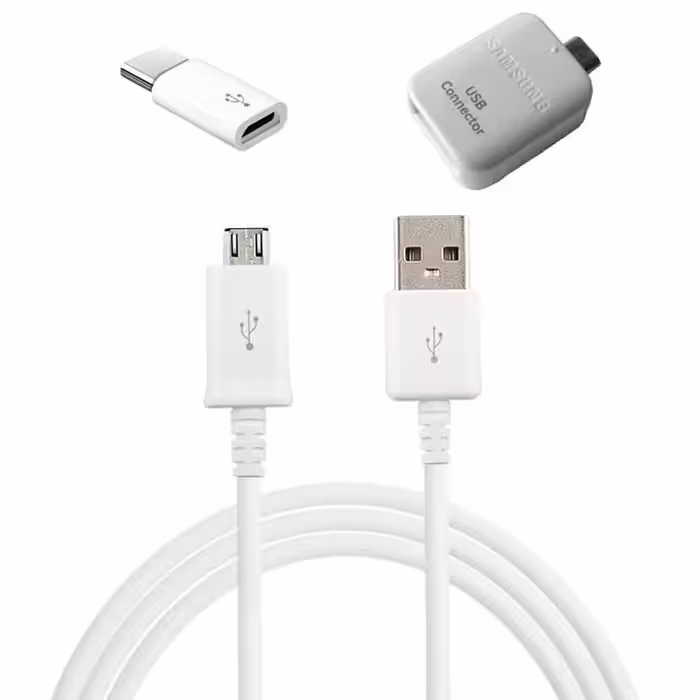 کابل تبدیل USB به microUSB مدل ECB-DU4EWE طول 1.5 متر به همراه مبدل OTG microUSB و microUSB به USB-C