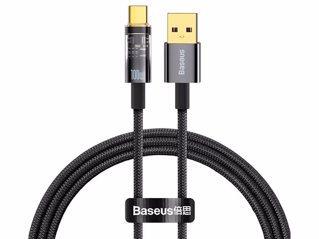 کابل USB به Type-C فست‌شارژ 100 واتی بیسوس Baseus CATS000201 Explorer Series USB to Type-C Auto Power-Off Fast Charging Data Cable 100W