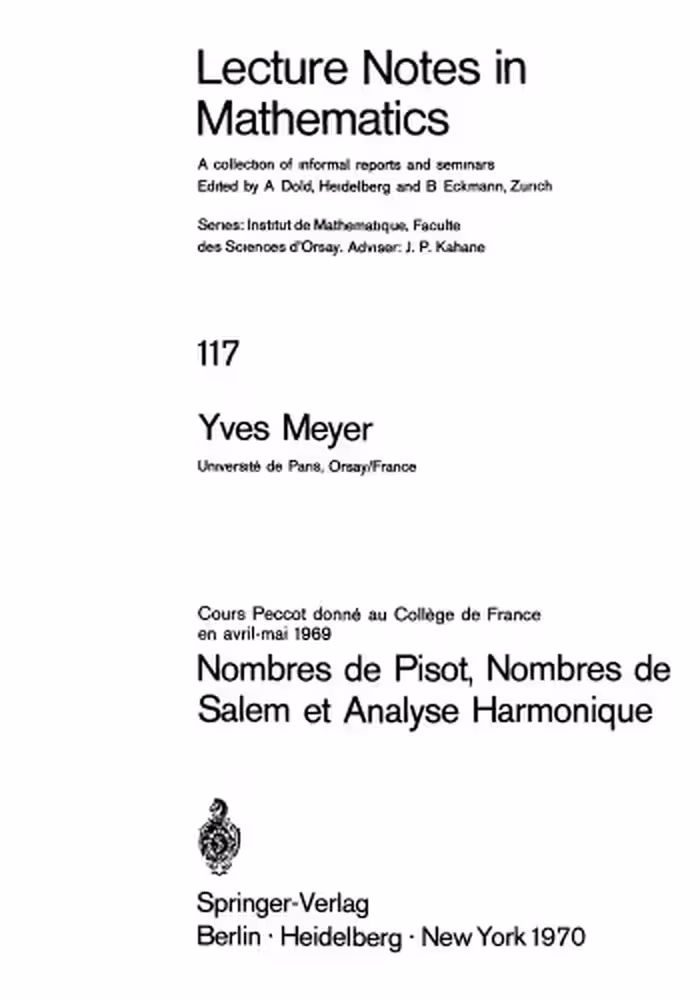 خرید و دانلود نسخه کامل کتاب Nombres de Pisot, Nombres de Salem et Analyse Harmonique