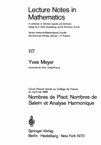 خرید و دانلود نسخه کامل کتاب Nombres de Pisot, Nombres de Salem et Analyse Harmonique