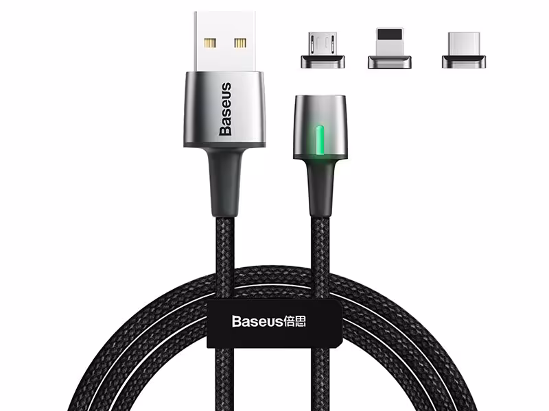 کابل مگنتی سه کاره بیسوس مدل Zinc Magnetic Cable Kit