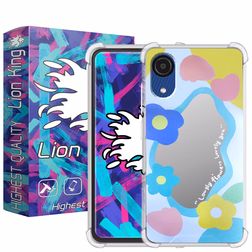 کاور لاین کینگ مدل آینه ایی نشکن طرح گل مناسب برای گوشی موبایل سامسونگ Galaxy A03 Core