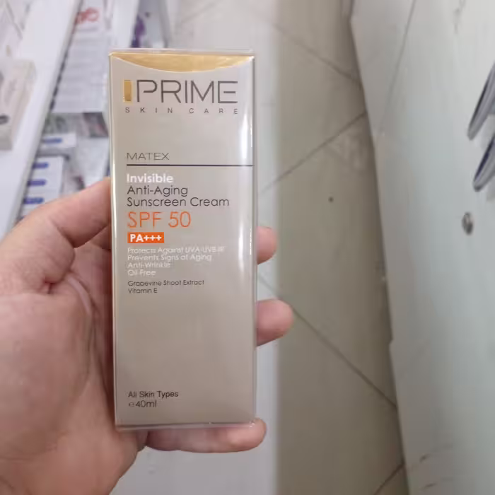 کرم ضد افتاب فاقد رنگ پریم Spf50جوان کننده انواع پوست حجم 40گرم