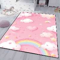 فرش قلب و رنگین کمان با زمینه صورتی HQ-3306