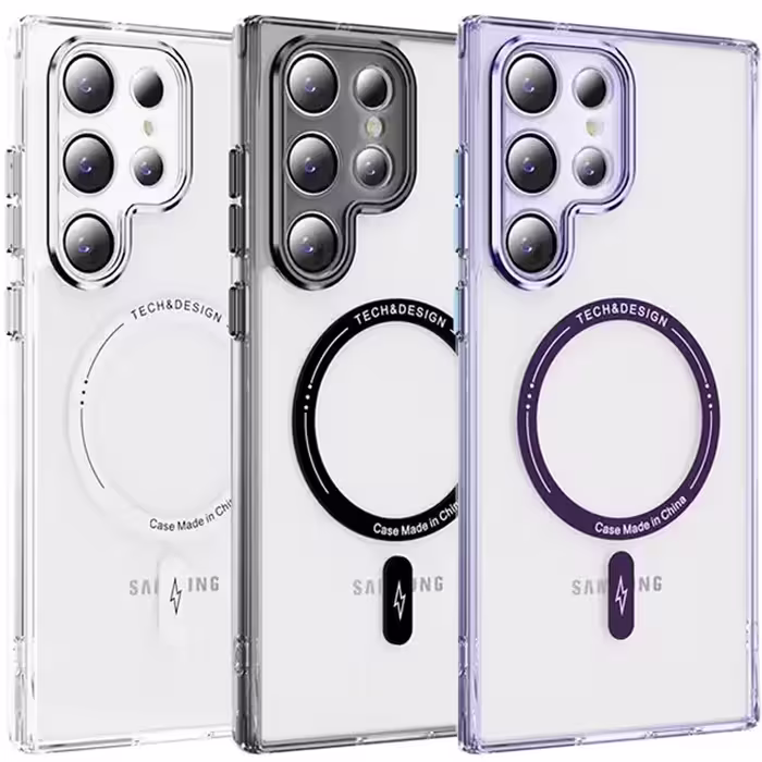 قاب ژله ای مگ سیف دار گوشی Samsung Galaxy S24 Ultra مدل محافظ لنزدار دکمه فلزی