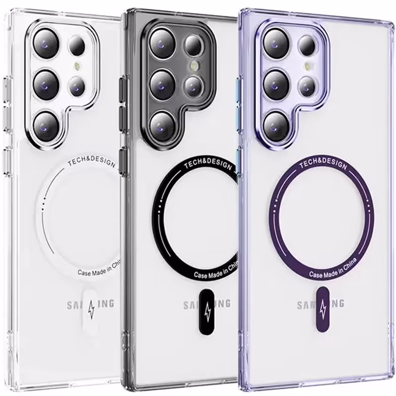 قاب ژله ای مگ سیف دار گوشی Samsung Galaxy S24 Ultra مدل محافظ لنزدار دکمه فلزی