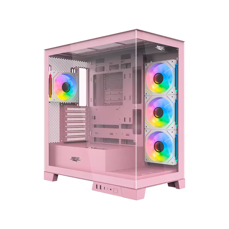 کیس گیمینگ AWEST GT-AQ16-MP | طراحی آکواریومی، تهویه حرفه‌ای، پشتیبانی از کارت‌گرافیک‌های بزرگ