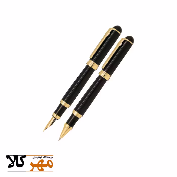 قلم ست خودنویس و روان نویس مشکی - گیره و قطعات آبکاری طلای 22 عیار IPLOMAT مدل COLOSSEUM