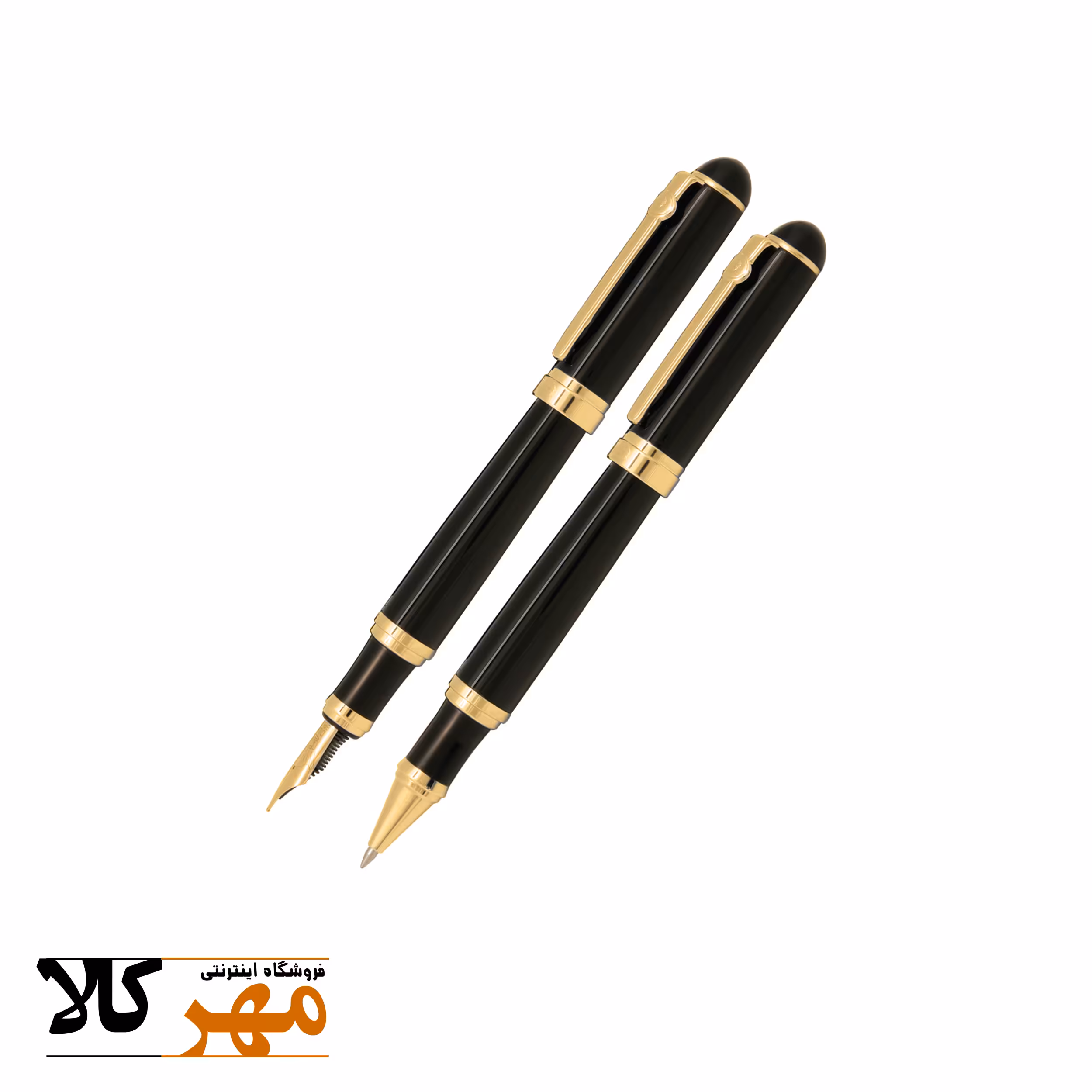 قلم ست خودنویس و روان نویس مشکی - گیره و قطعات آبکاری طلای 22 عیار IPLOMAT مدل COLOSSEUM