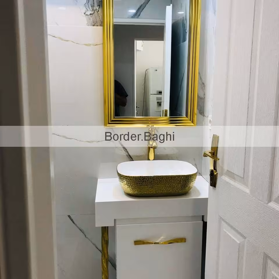 کار اجرا شده کابین روشویی بردر سفید طلایی سایز 70 در 40