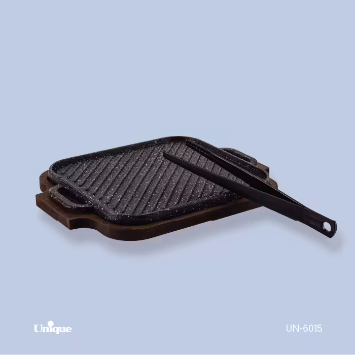 تابه گریل چدن مربع با چوب و انبر یونیک کد محصول: UN-6015