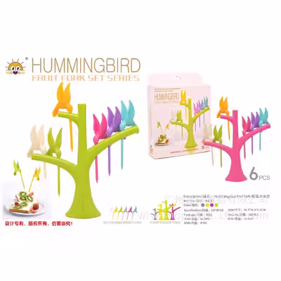 چنگال زیتون خوری مدل HUMMING BIRD کد RB227 مجموعه 6 عددی به همراه استند