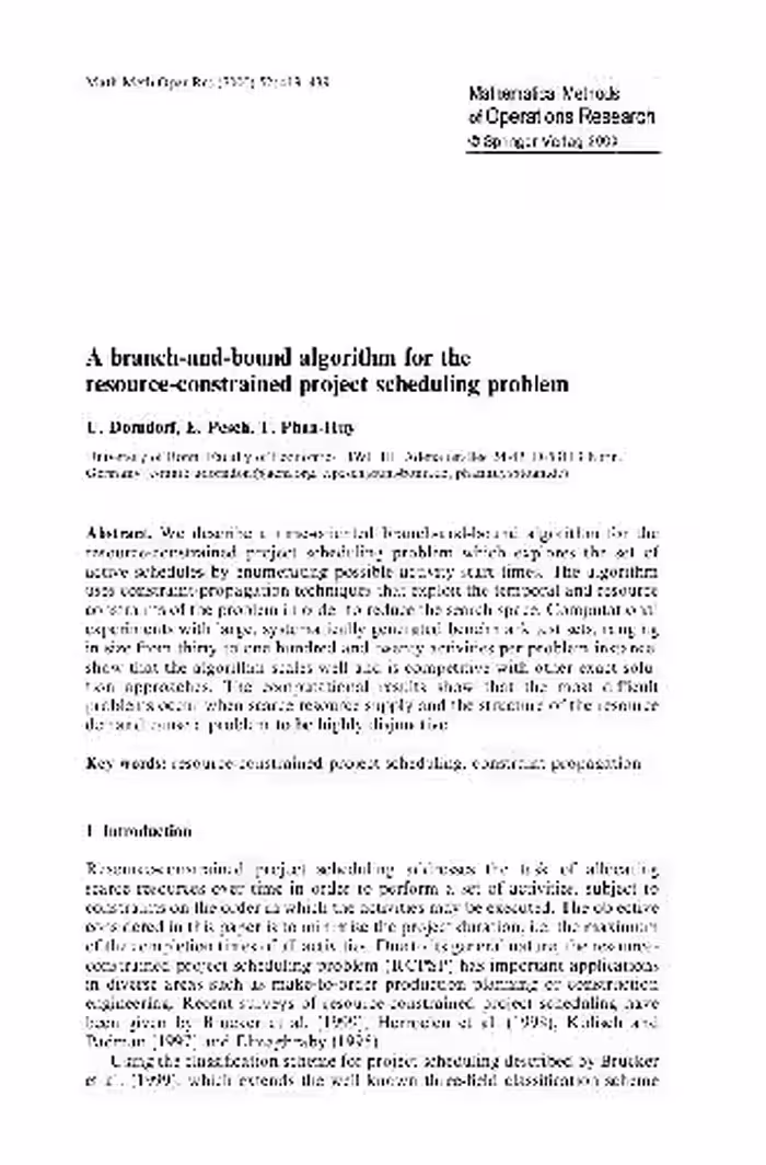 خرید و دانلود نسخه کامل کتاب A branch-and-bound algorithm for the resource-constrained project scheduling problem