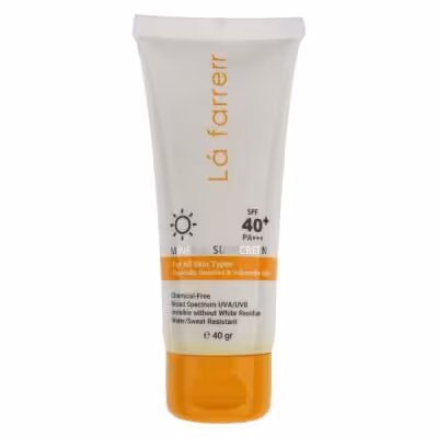 کرم ضد آفتاب بدون رنگ لافارر SPF 40 مدل مینرال ‌حاوی محافظ UVA و UVB و PA   مناسب پوست‌های حساس حجم 40 میلی‌لیتر