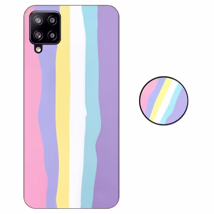 کاور گوشی سامسونگ Galaxy A22 4G مدل imd طرح رنگین کمانی پاستیلی (محافظ لنزدار) به همراه پاپ سوکت ست