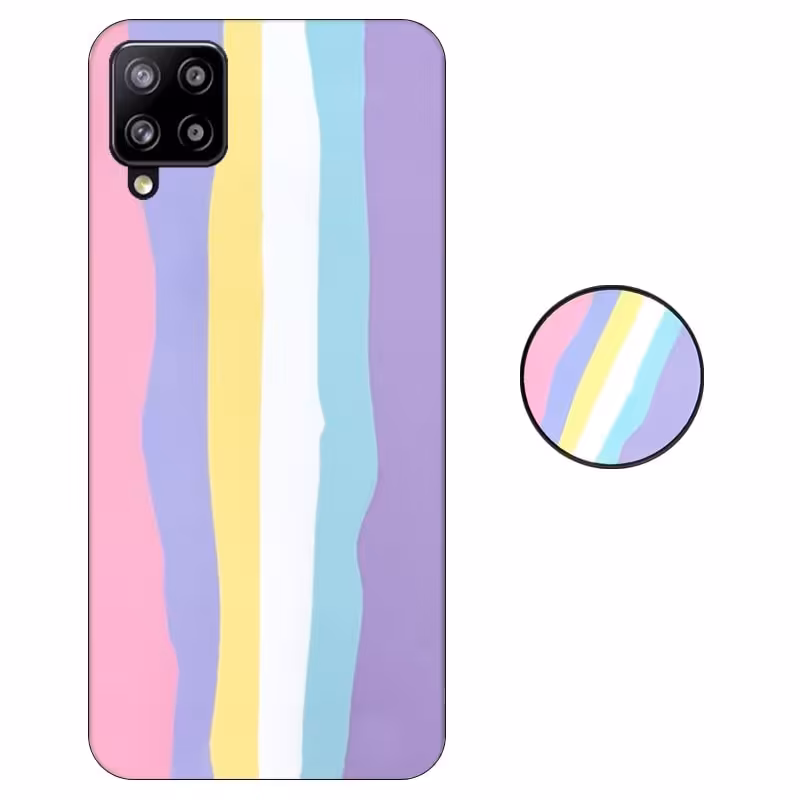 کاور گوشی سامسونگ Galaxy A22 4G مدل imd طرح رنگین کمانی پاستیلی (محافظ لنزدار) به همراه پاپ سوکت ست