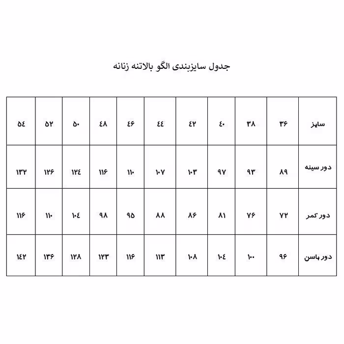 الگو خیاطی بالاتنه و آستین زنانه متد abm سایز 36 تا 54