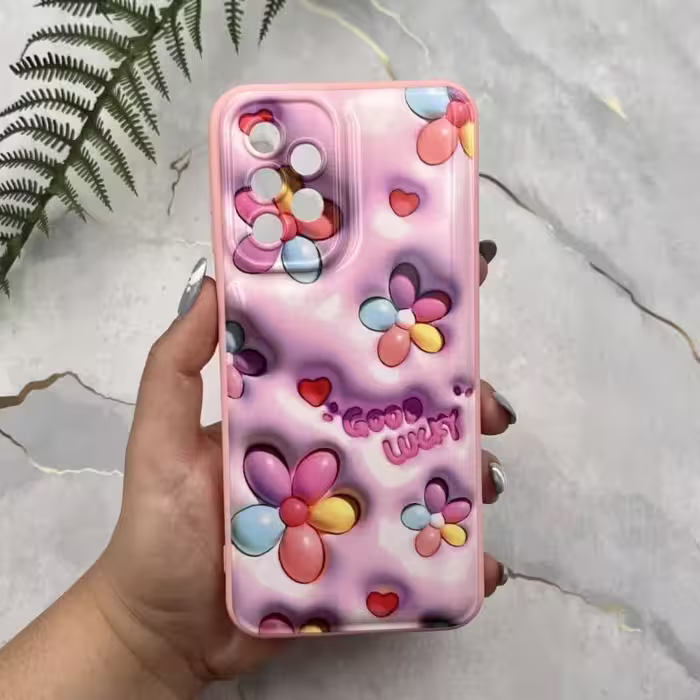 قاب گوشی Galaxy A73 5G سامسونگ ژله ای سه بعدی پافری طرح گل رنگارنگ کد 38265