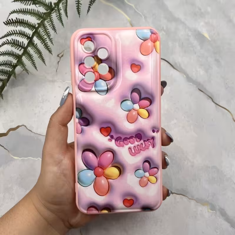 قاب گوشی Galaxy A73 5G سامسونگ ژله ای سه بعدی پافری طرح گل رنگارنگ کد 38265