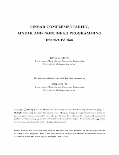 خرید و دانلود نسخه کامل کتاب Linear complementarity, linear and nonlinear programming
