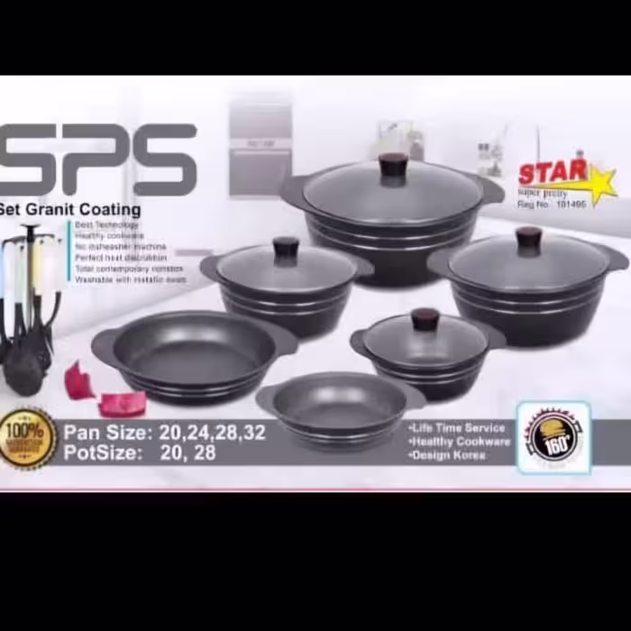 سرویس قابلمه چدن  19  پارچه  گرانیتی اس پی اس با قابلمه  32 وتابه اضافه 