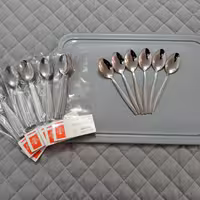 قاشق مرباخوری طرح گل ماینز یک خطی بسته 6 عددی جنس فولاد زد زنگ عیار 18 