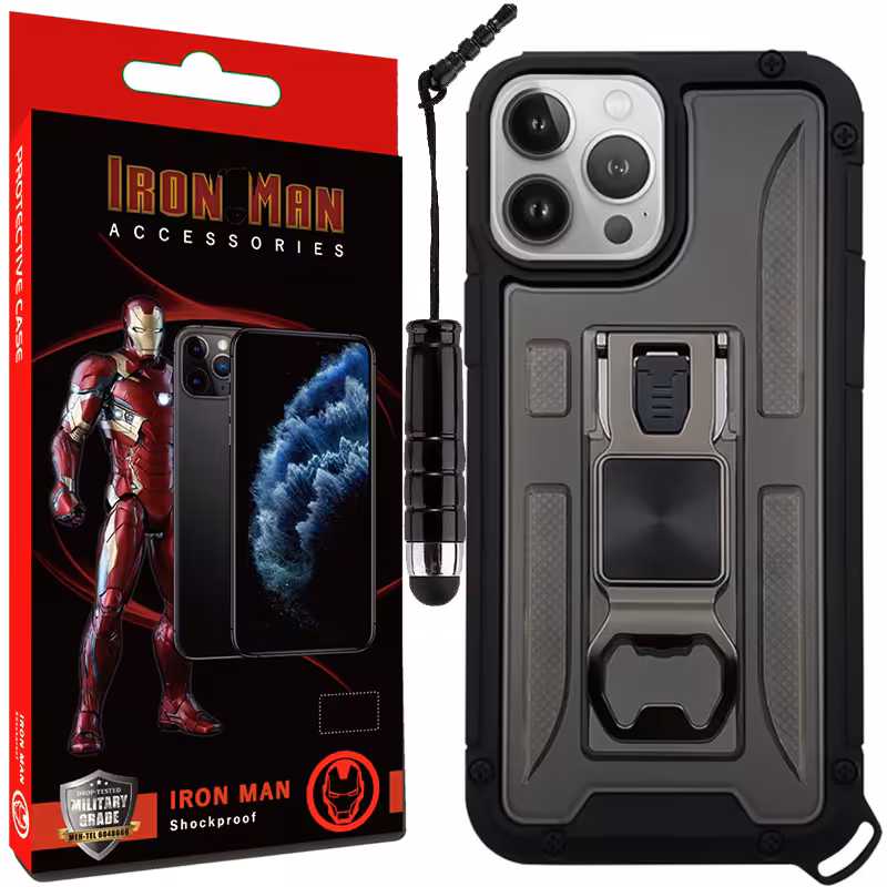 کاور آیرون من مدل Shock Proof مناسب برای گوشی موبایل اپل iPhone 13 Pro Max به همراه قلم لمسی