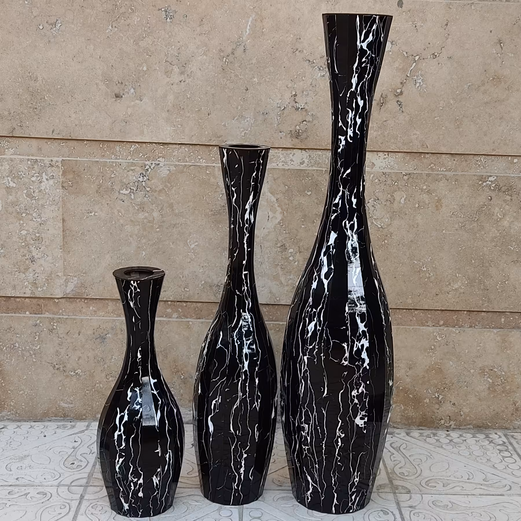 گلدان چوبی مدل کنارسالنی مجموعه سه عددی