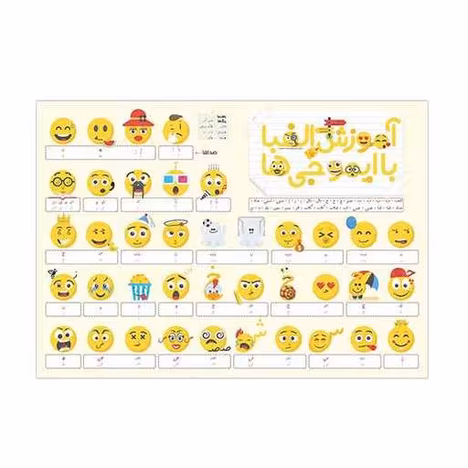 کتاب پوستر آموزش الفبا با ایموجی ها  جدول ترکیب صامت ها و مصوت ها