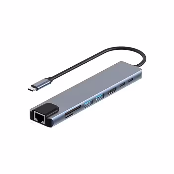 تبدیل 8in1 تایپ سی به 2USB-C /LAN /HDMI/ TF/SD/2USB3.0