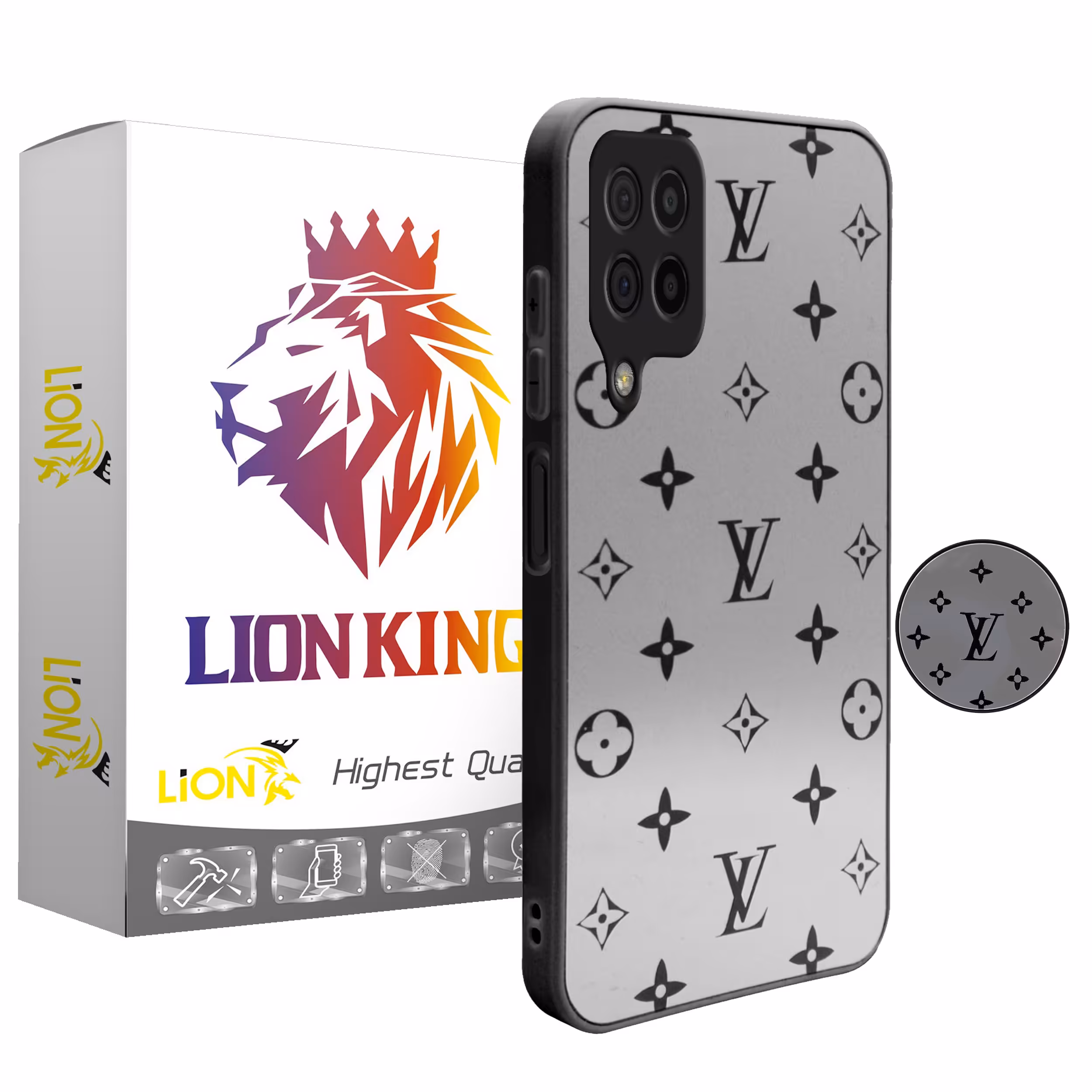 کاور لاین کینگ مدل Ayeneh LV meshki مناسب برای گوشی موبایل سامسونگ Galaxy A22 4G به همراه پایه نگهدارنده