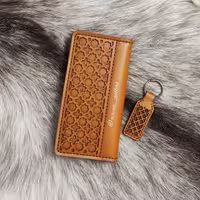 کیف پول طرح اسلیمی چرم طبیعی دستدوز  به همراه جایسوییچی 