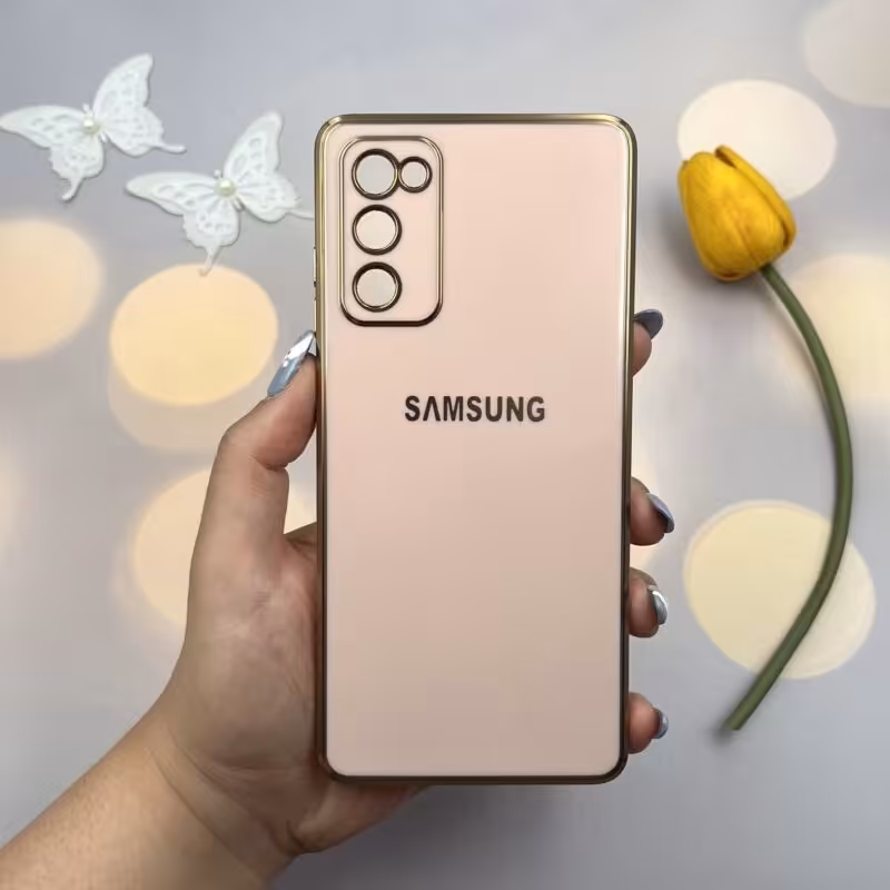 قاب گوشی Galaxy S20 FE سامسونگ ژله ای مای کیس طرح دور طلایی رنگ گلبهی کد 50603