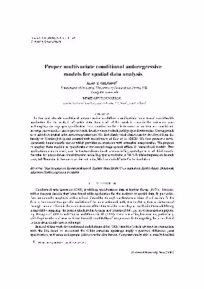 خرید و دانلود نسخه کامل کتاب Proper multivariate conditional autoregressive models for spatial data analysis