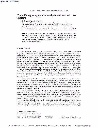 خرید و دانلود نسخه کامل کتاب The difficulty of symplectic analysis with second class systems