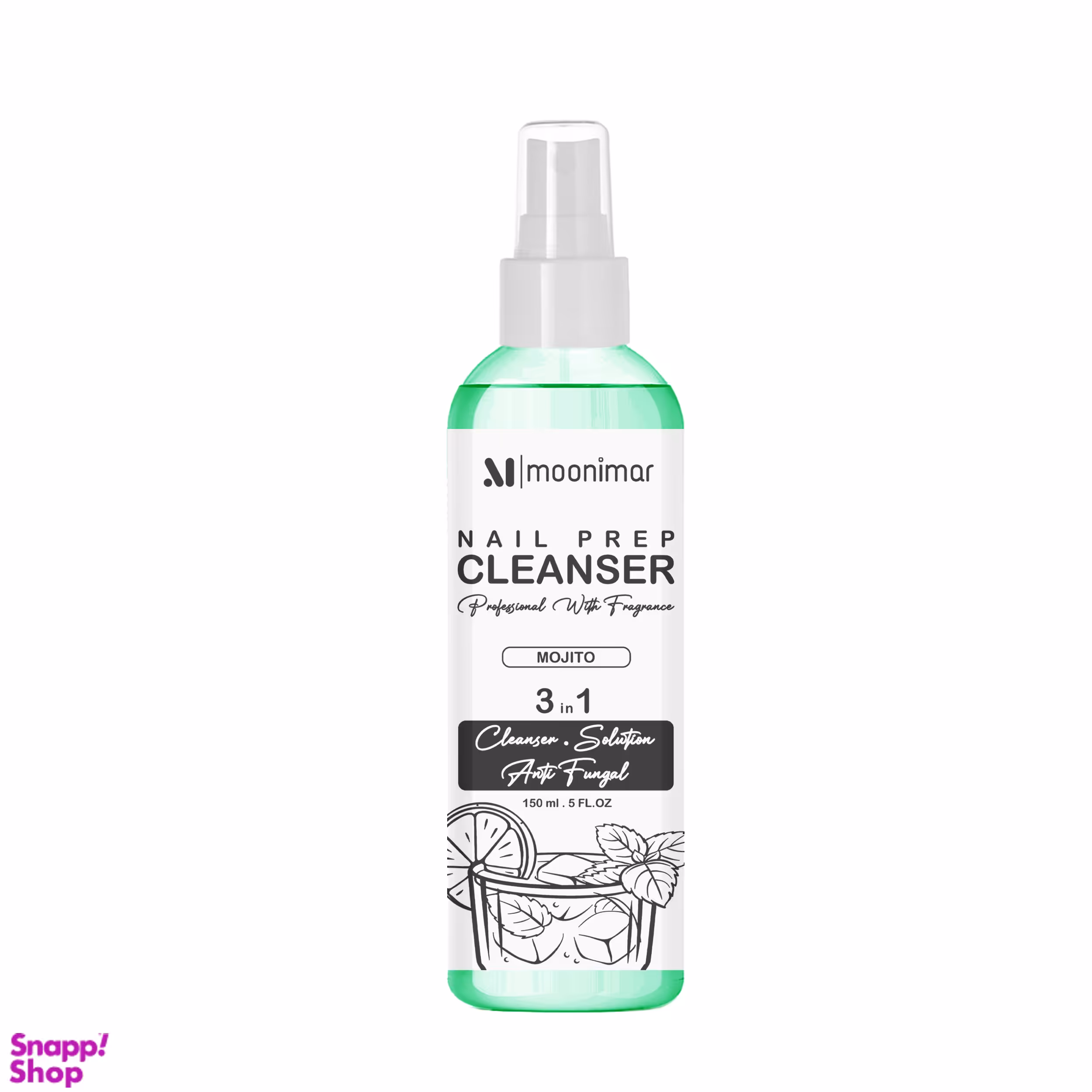 کلینزر کاشت ناخن مونیمار مدل Mojito سه کاره حجم 150 میلی لیتر