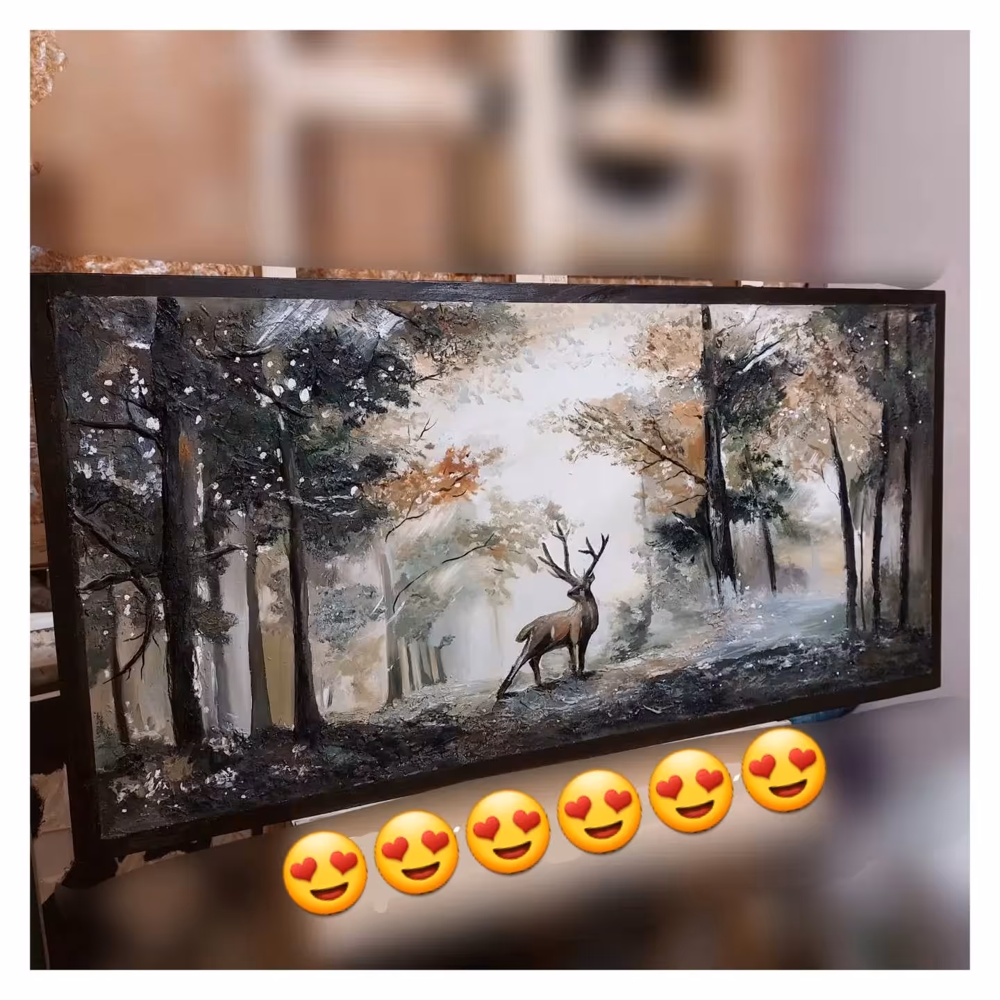 تابلو نقاشی گوزن و جنگل تماما کار دست