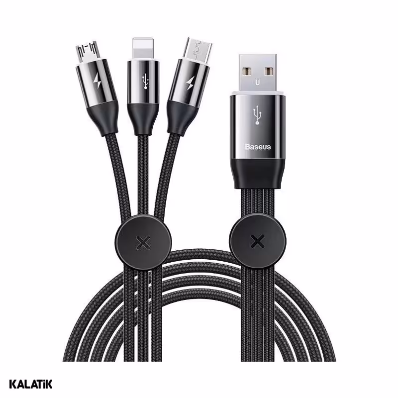 کابل تبدیل USB به لایتنینگ / Micro USB/ / USB Type-C باسئوس مدل CAMLT-FX01 به طول 1 متر
