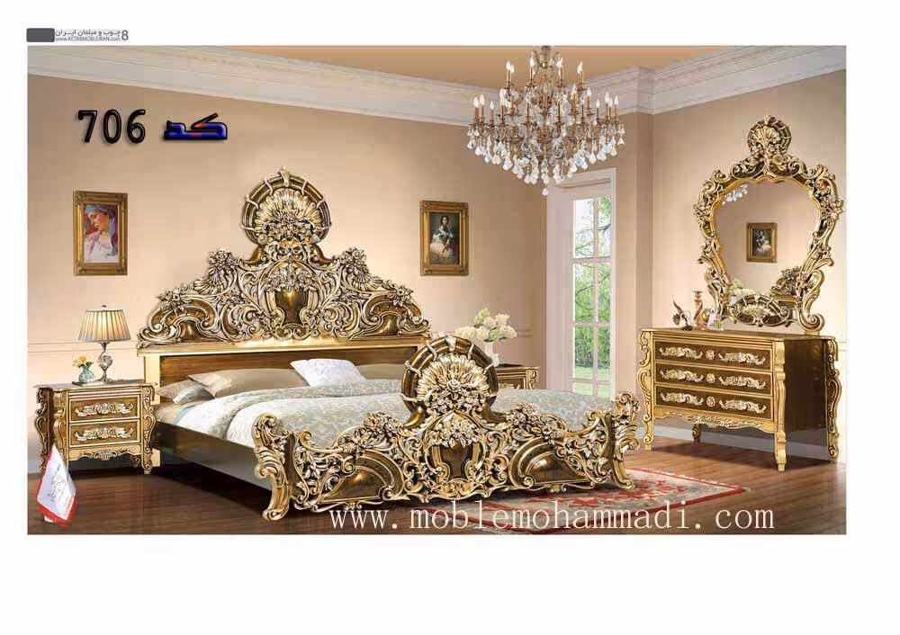 سرویس خواب کد 706چوب راش شامل تخت – دراور -قاب اینه – پاتختی