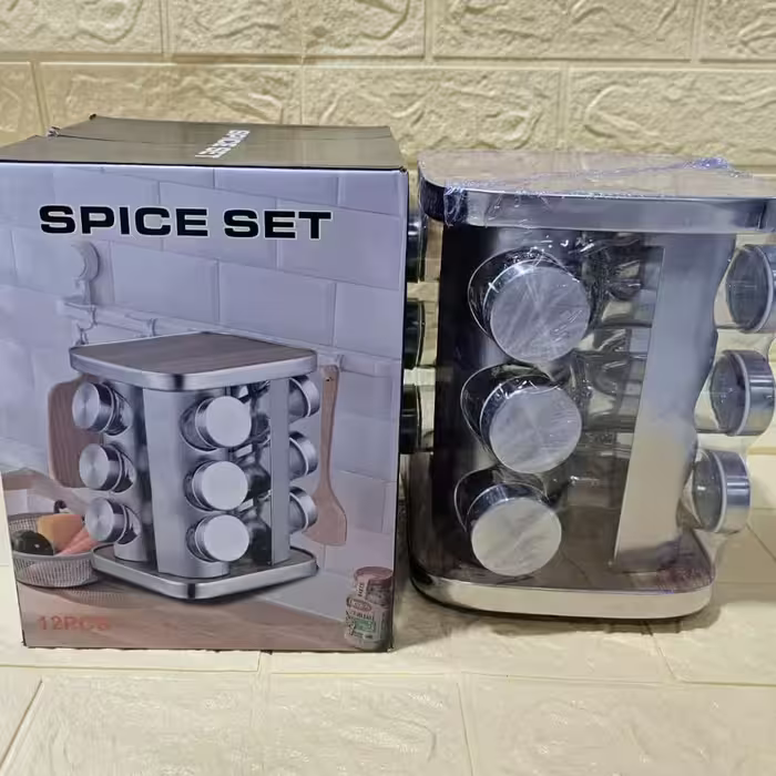 جا ادویه چرخشی چهار گوش سایز کوچک12 تایی استیل
