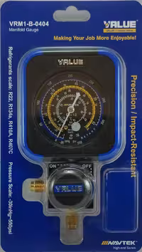 گیج منیفولد تکی شارژ گاز نیم دور آبی فشار پایین برند والیو VALUE مدل VRM1-B-0404 | آریا سیتی
