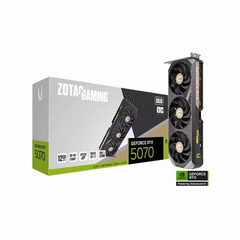 خرید کارت گرافیک ZOTAC RTX 5070 SOLID OC | معماری Blackwell و DLSS 4