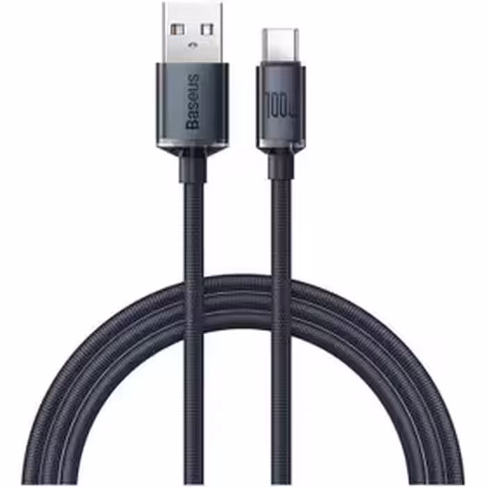 کابل تایپ سی فست شارژ Baseus Crystal Shine Series CAJY000401 5A 100W 1.2m ا Baseus Crystal Shine Series CAJY000401 5A 100W 1.2m Type-C Cable   گارانتی 6 ماهه شرکتی
