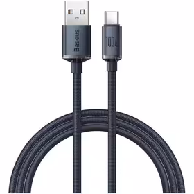 کابل تایپ سی فست شارژ Baseus Crystal Shine Series CAJY000401 5A 100W 1.2m ا Baseus Crystal Shine Series CAJY000401 5A 100W 1.2m Type-C Cable   گارانتی 6 ماهه شرکتی