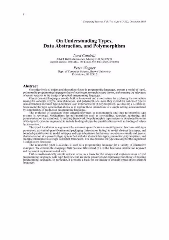 خرید و دانلود نسخه کامل کتاب On Understanding Types, Data Abstraction and Polymorphism