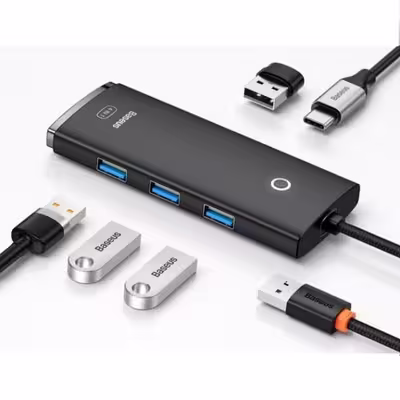 هاب 4 پورت usb3 باسئوس مدل Lite Series -WKQX03010 1M